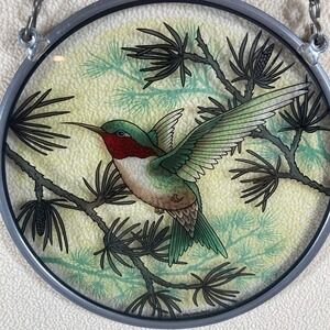 Vintage Glass Masters Hand Painted Ruby Throated Hummingbird Suncatcher‎